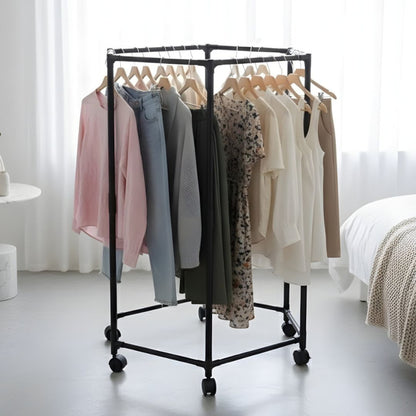 Hexagon Shape Rotating Clothes Metal Stand With Wheels
