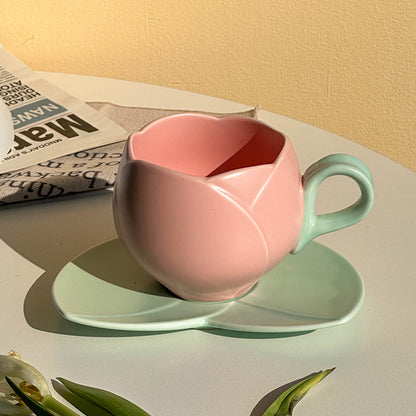 Ceramic Mini Tulip Coffee Mug With Saucers
