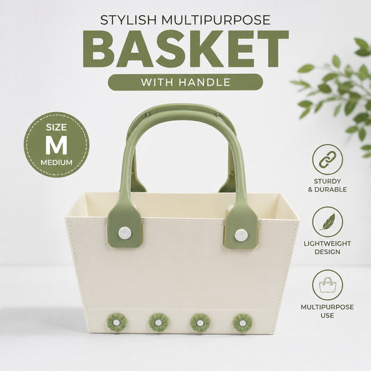 Flowery Rectangle Purse Basket with Rubber Handle