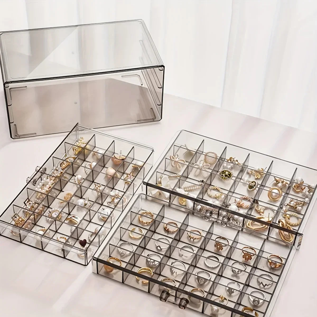 72 – Grids Drawer Transparent Jewellery Box