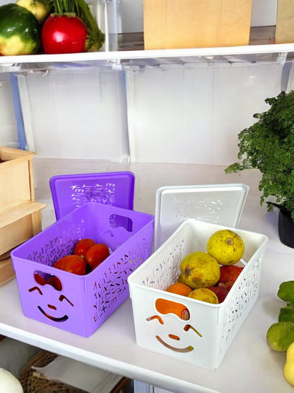3-Piece Set Of Purple Smiley Toys Storage Baskets With Lids