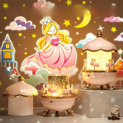 Cute Bunny Carousel Night Lamp - Rotating LED Nursery Light for Kids