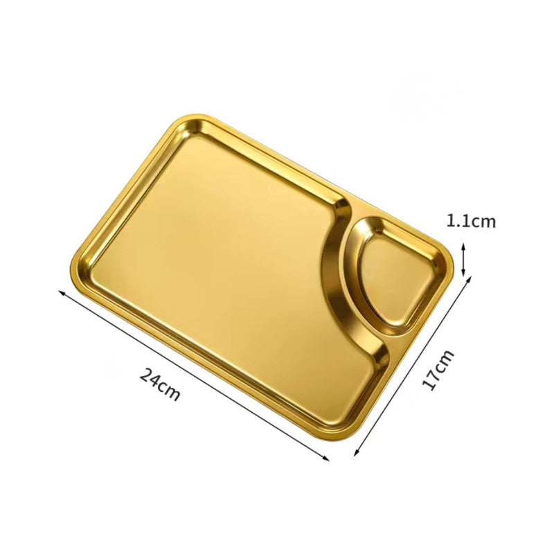 Stainless Steel Premium Golden Serving Plate, Dining Serving Tray