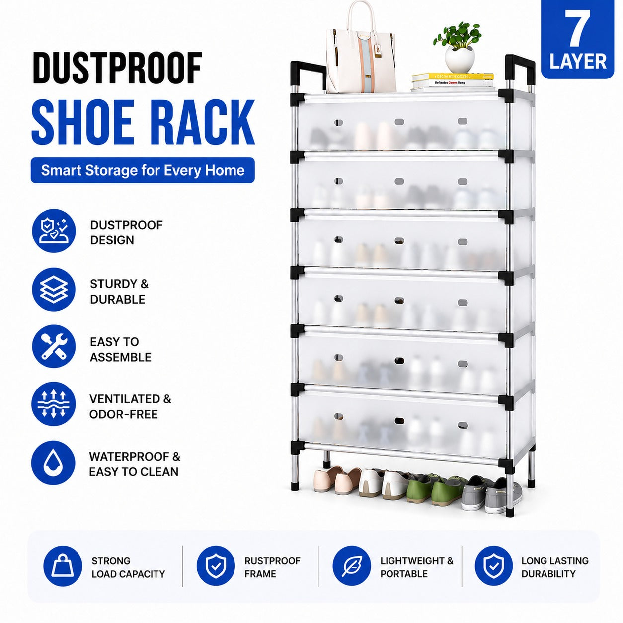Multi Layer Dust-Proof Shoe Rack (Box Packing Premium Quality)