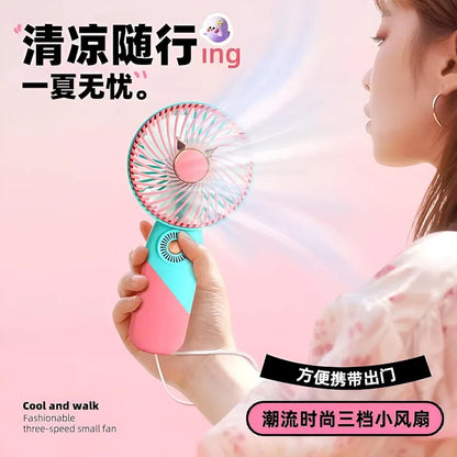 Portable Mini USB Fan Cute Cartoon Design 3 Speed Adjustable