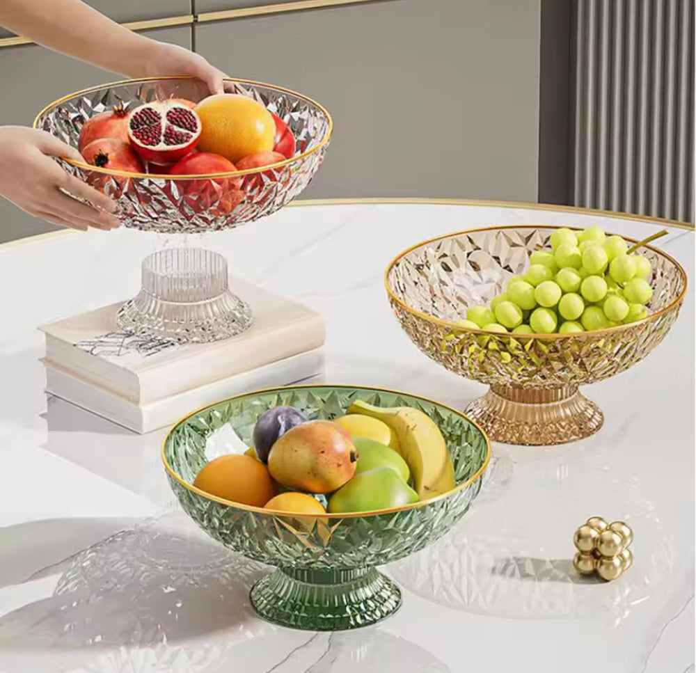 Elegant Acrylic Draining Luxury Fruit Bowl With Golden Rim