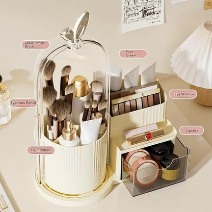 Rotating Brush Holder With Cosmetics Organizer