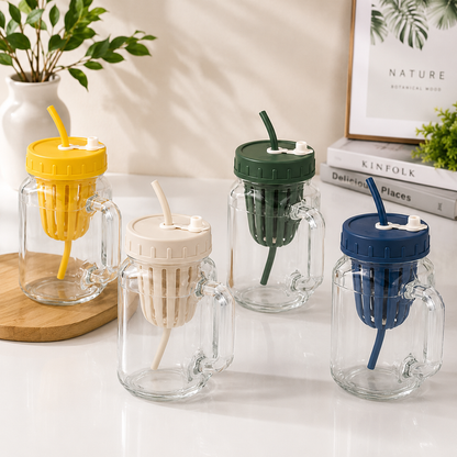 500ml Glass Sipper with Infuser, Leakproof Glass Infuser Mug with Straw