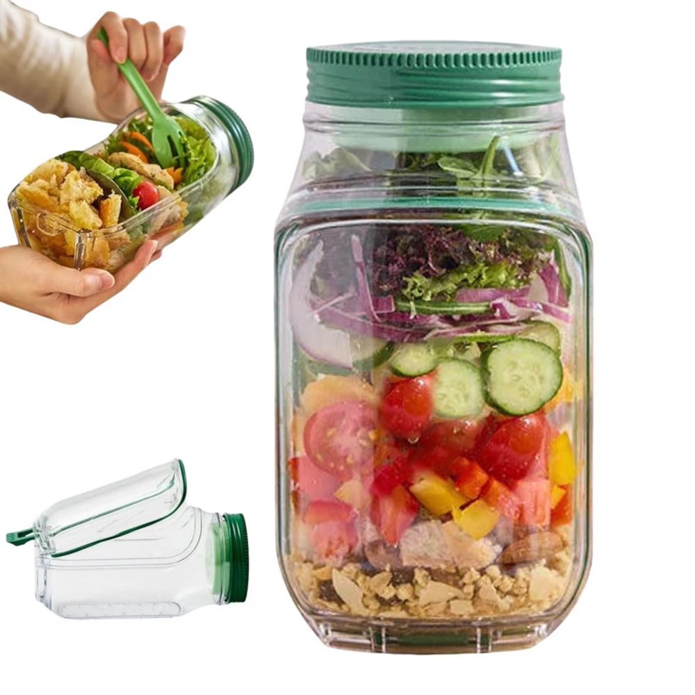 Dual-Opening Salad Jar with Built-In Sauce Cup