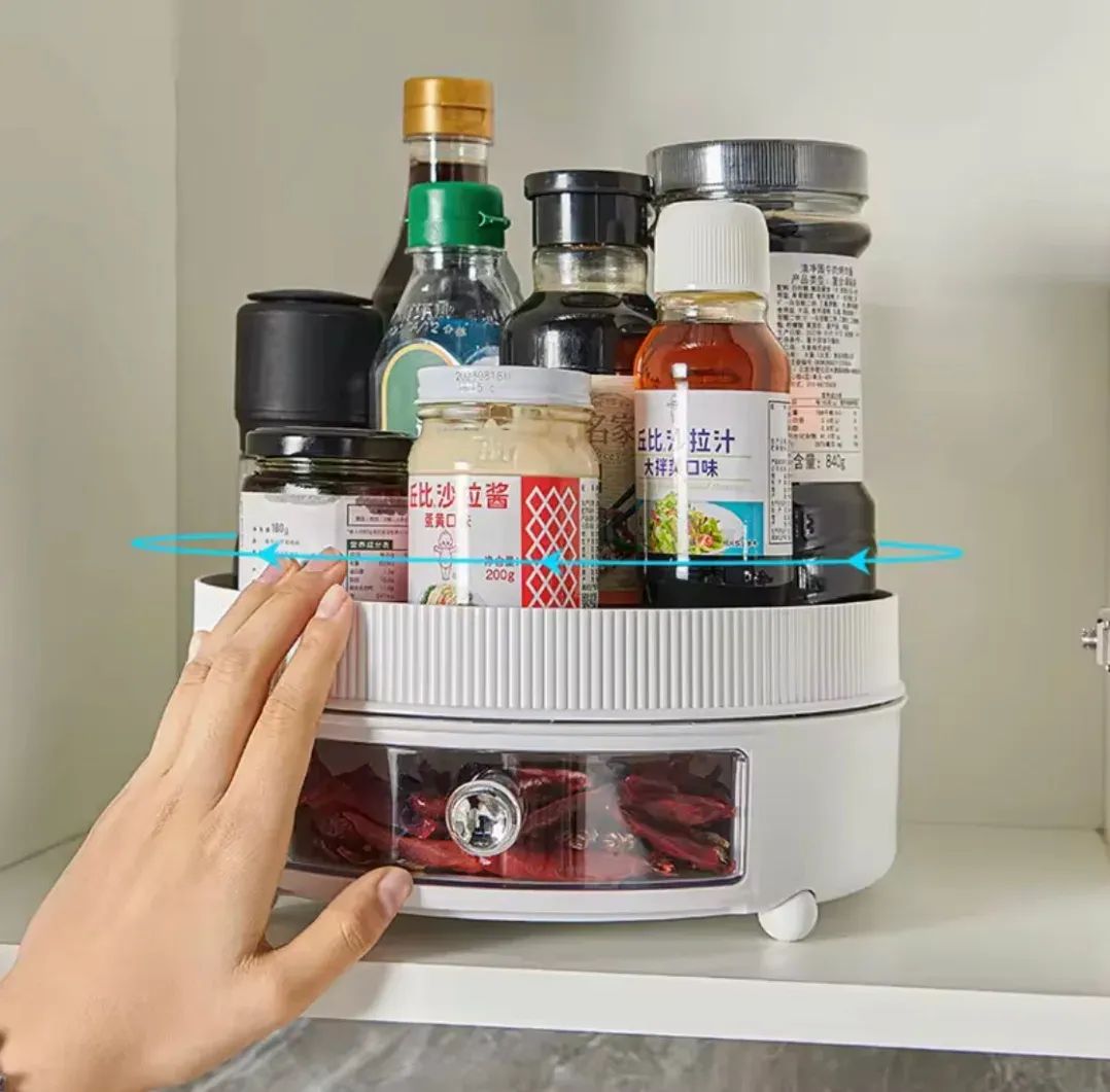 360° Rotation Spice Rack, Large Capacity Cosmetic Storage Tray
