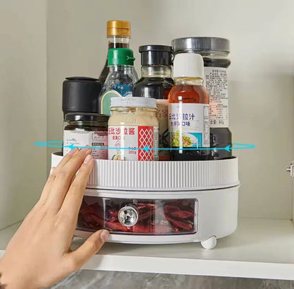 360° Rotation Spice Rack, Large Capacity Cosmetic Storage Tray