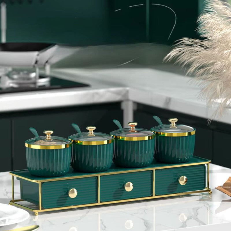 Luxury Spice Set Double Tier Kitchen Organizer with Golden Metal Stand