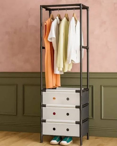 Multifunctional Metal Stand With 3 Drawers Clothes & Shoe Rack