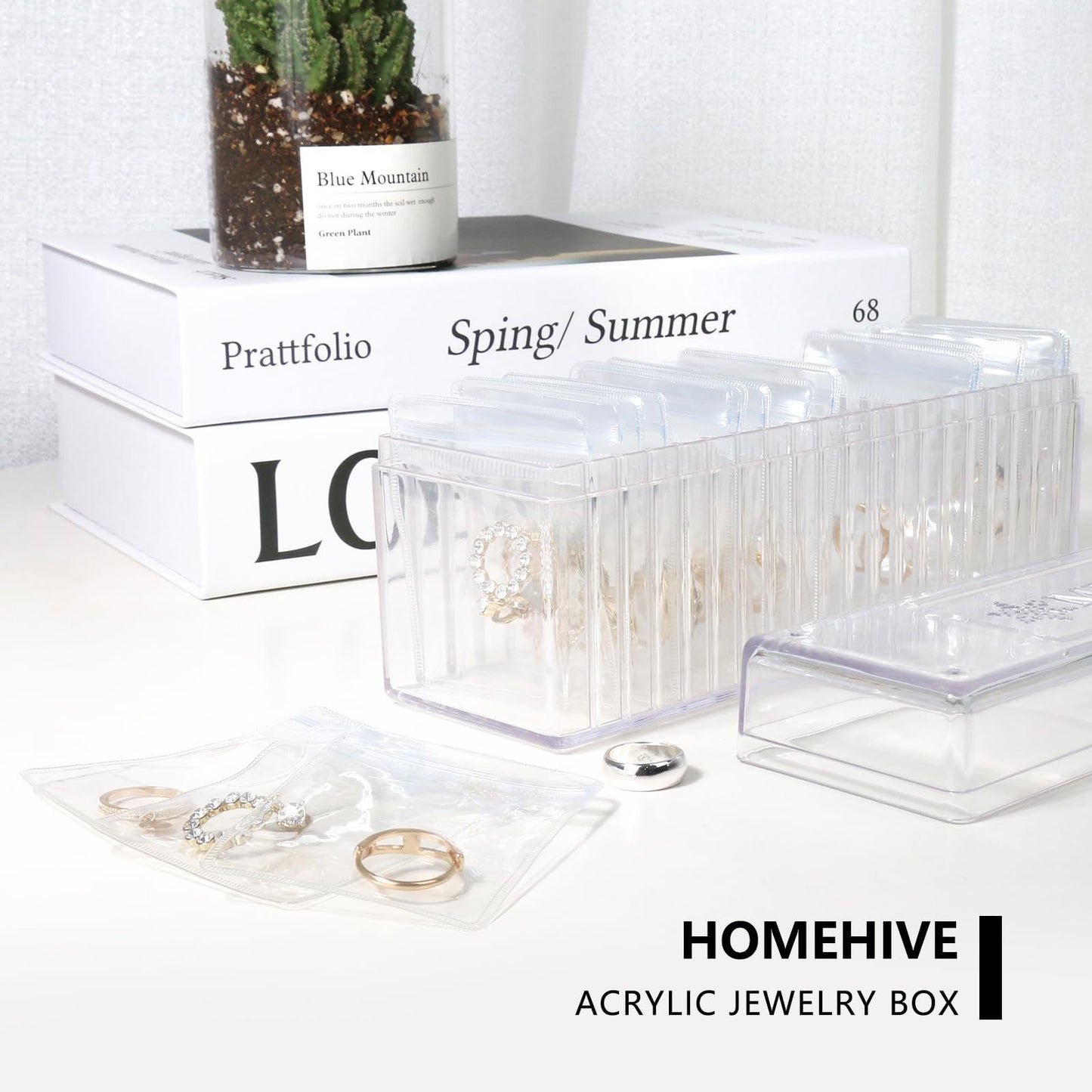 Clear Jewelry Organizer Box with 20 pvc Resealable Zip Bags – Compact Storage Case for Rings, Earrings, Necklaces & Small Accessories