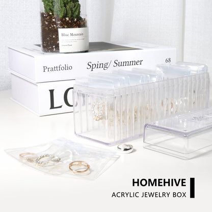 Clear Jewelry Organizer Box with 20 pvc Resealable Zip Bags – Compact Storage Case for Rings, Earrings, Necklaces & Small Accessories