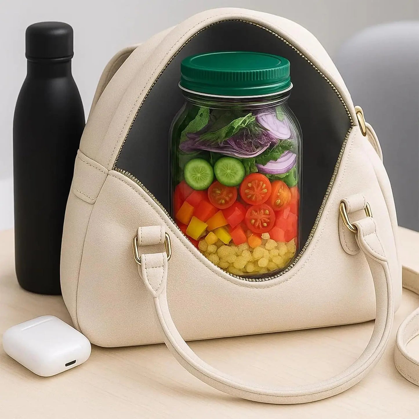 Dual-Opening Salad Jar with Built-In Sauce Cup