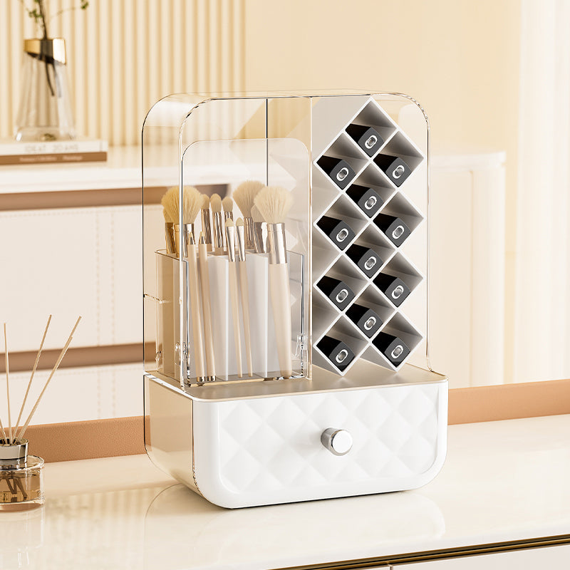 Luxury Dustproof Cosmetic Organizer – Premium Makeup Storage Box with Drawer