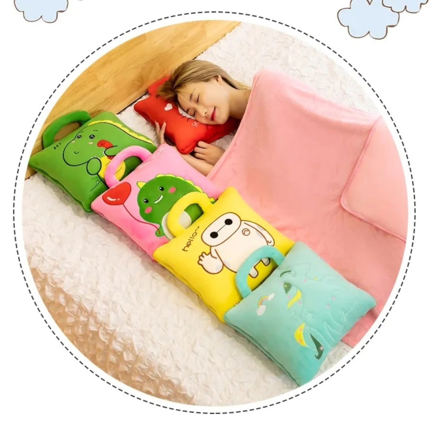 3-in-1 Cartoon Cushion Blanket – Plush Pillow & Travel Blanket