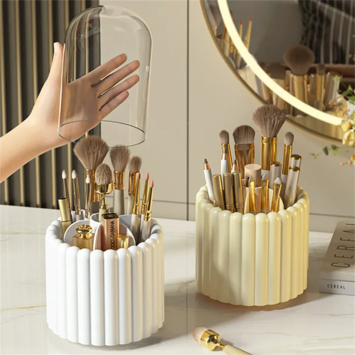 Dot Makeup Brush Storage Tube Rotating Dust-Proof Pen Holder with Lid Bucket