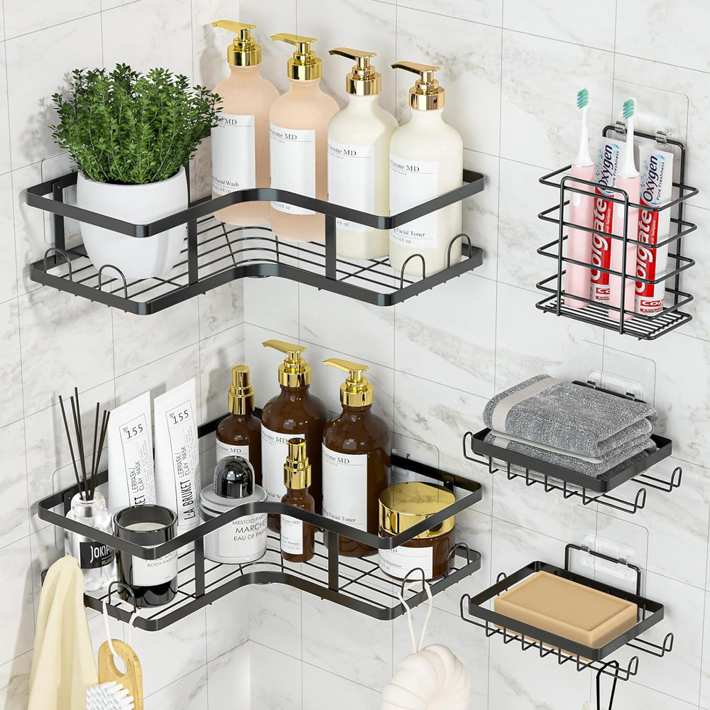 Set Of 5 Mesh Shower Shelves, Multipurpose Wall Storage Racks Stainless Steel Bathroom Corner Baskets