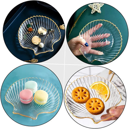 Acrylic Sea Shell Shape Plate Set With Metal Stand 8pcs