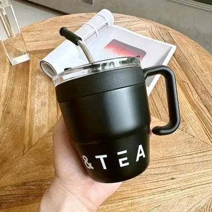 480ML Stainless Steel Coffee Mug with Straw
