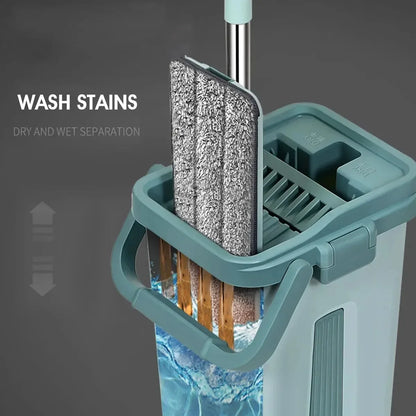Flat Squeeze Mop And Bucket – Hand-free Wringing Floor Cleaning Mop