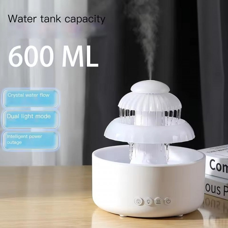 600 ML Table Top Waterfall Humidifier With 8-color Cycle Lights