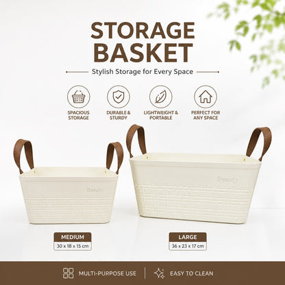 Heavy Plastic Multipurpose Storage Basket With Rubber Handle