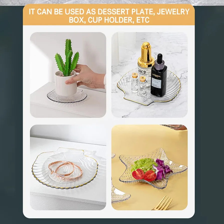 Acrylic Sea Shell Shape Plate Set With Metal Stand 8pcs