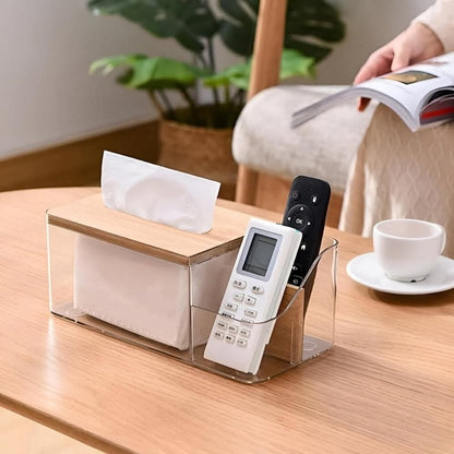 ClearView Wooden Lid Tissue Box with Dual Compartments