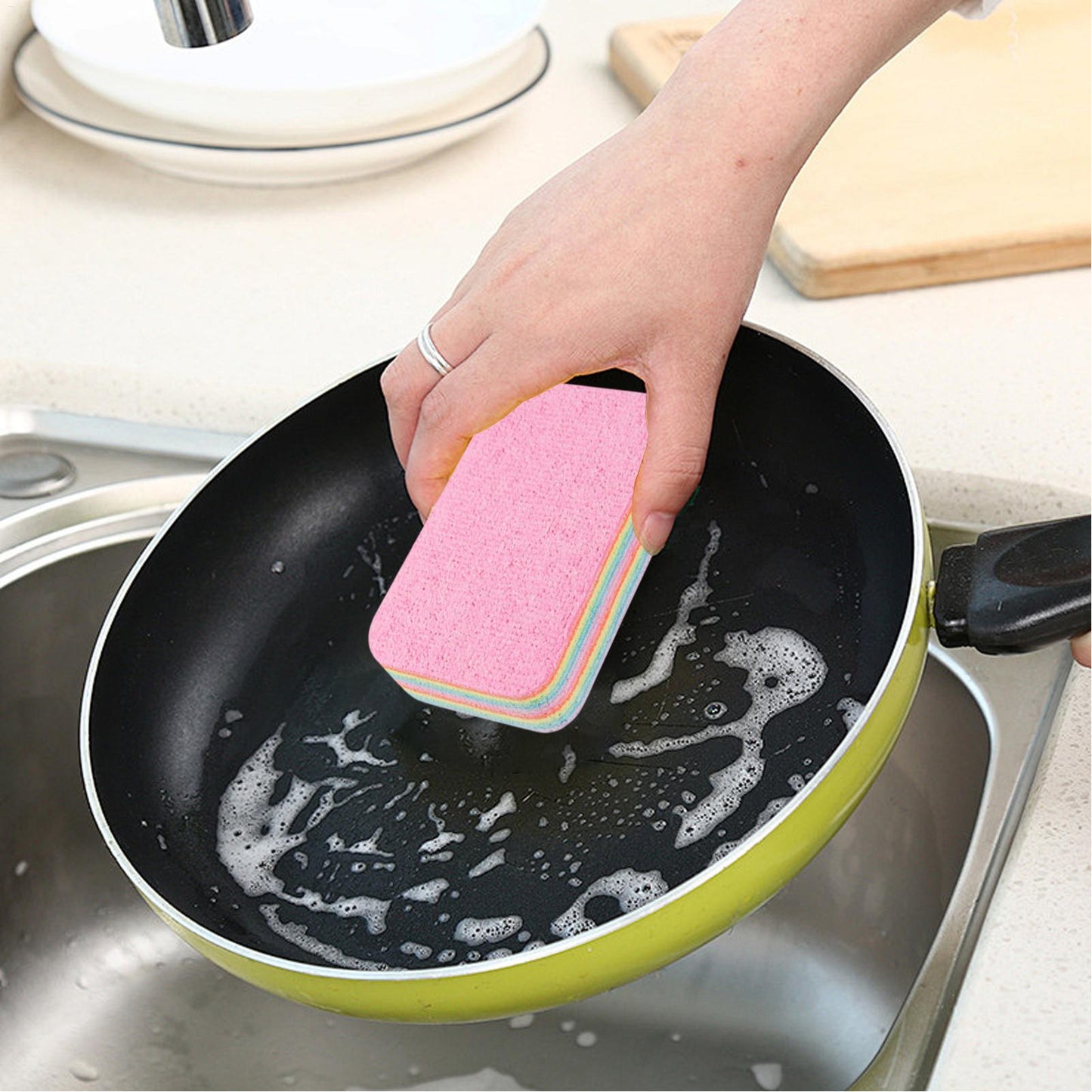 Rainbow Color Pot Dish Sponge, Double Side Dishwashing Sponge, Kitchen Cleaning Cloth
