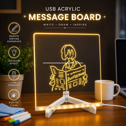Magic Glowing LED Acrylic Writing Board- 7 Neon Markers – USB Light-Up