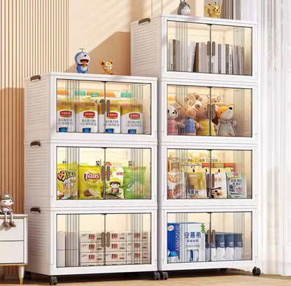 Multi Layer Foldable Storage Cabinet, Bedroom Closet Organizer With Doors