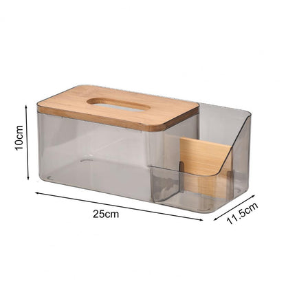 ClearView Wooden Lid Tissue Box with Dual Compartments