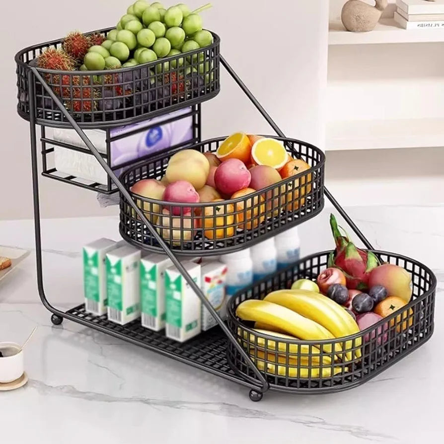 3 Layer Golden Fruit Basket Iron Material