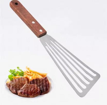 Non Slip Stainless Steel Frying Spatula, Rust Proof Spatula With Wooden Handle