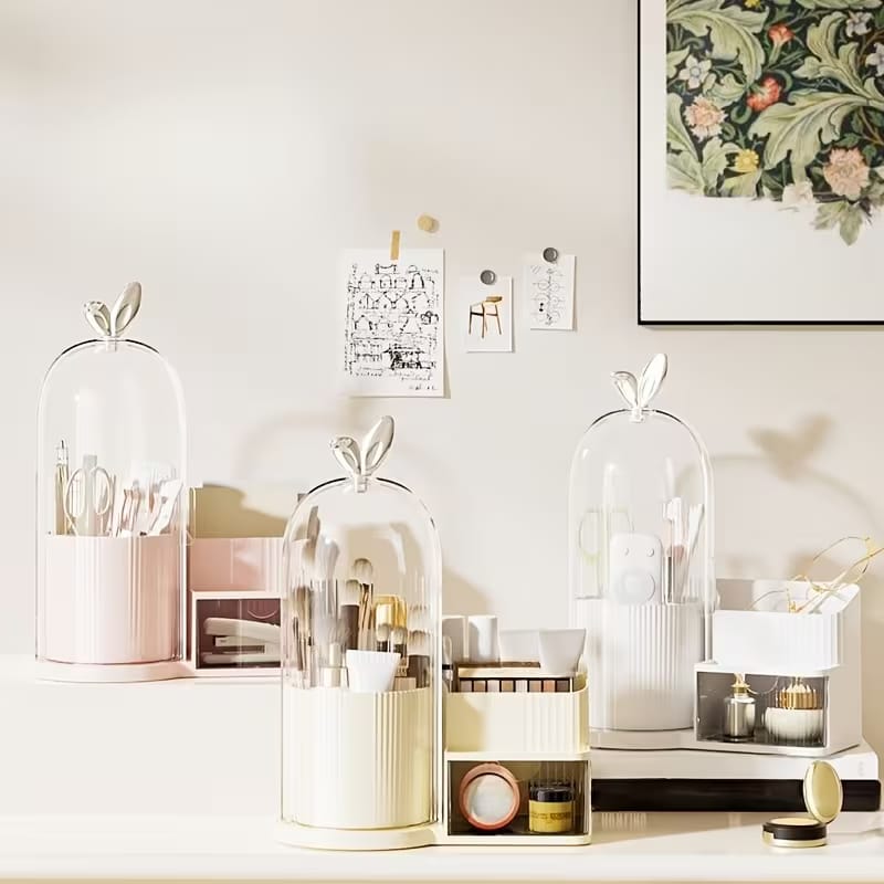 Rotating Brush Holder With Cosmetics Organizer