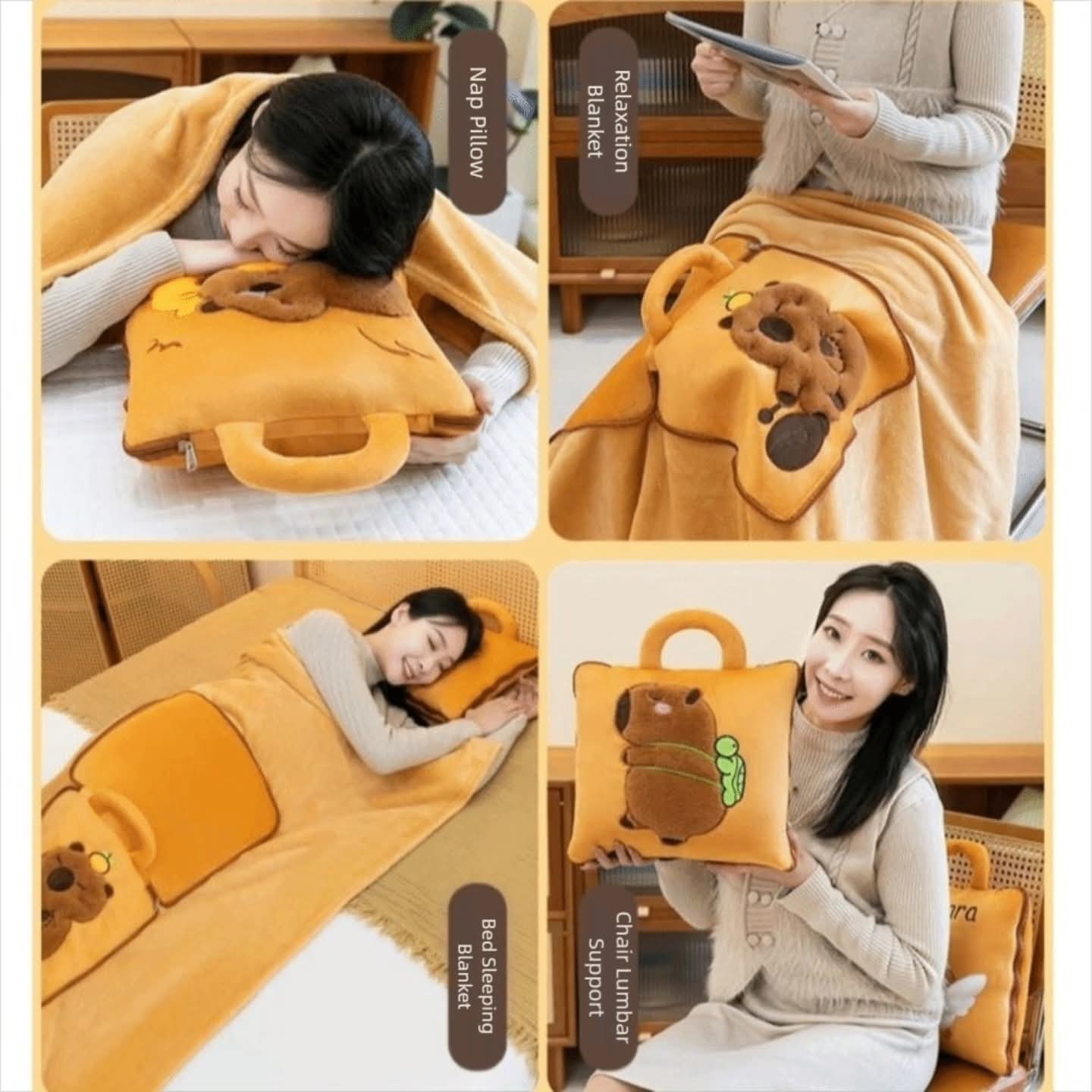 3-in-1 Cartoon Cushion Blanket – Plush Pillow & Travel Blanket