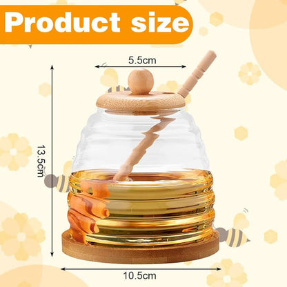 Glass Honey Pot With Spoon, Honey Jar With Wooden Lid