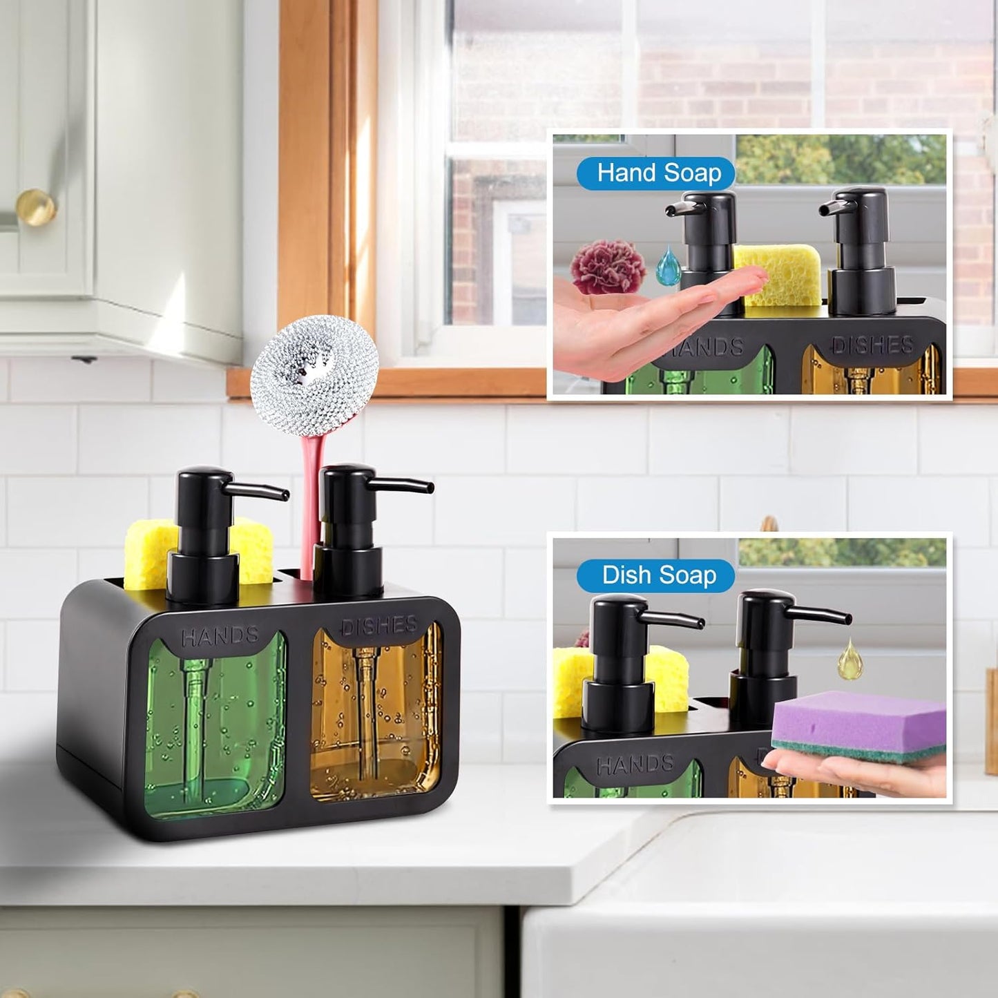 4 in 1 Manual Press Liquid Dish & Hand Soap Dispenser