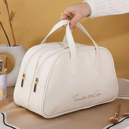 PU Leather Double Layer Travel Cosmetics Storage Bag