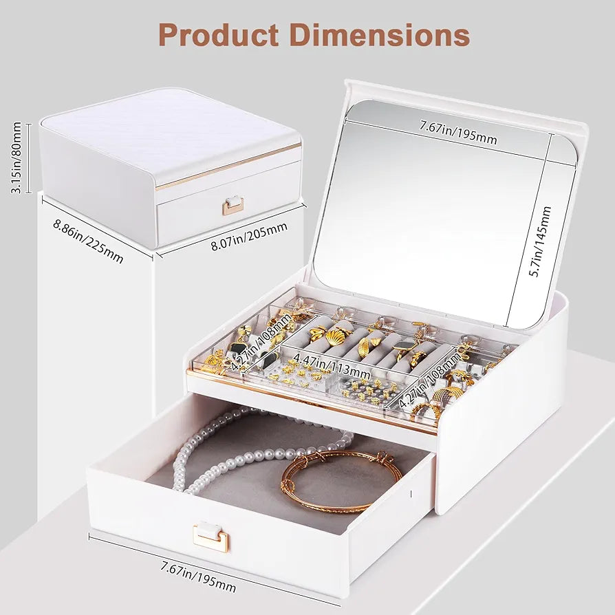 Jewellery Storage Box with Mirror and Drawer