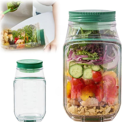 Dual-Opening Salad Jar with Built-In Sauce Cup