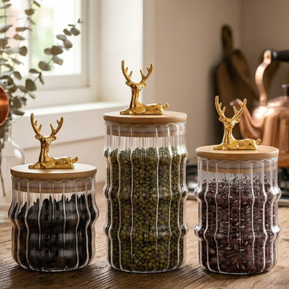 Elegant 3Pcs Glass Jars Set Kitchen Storage Container