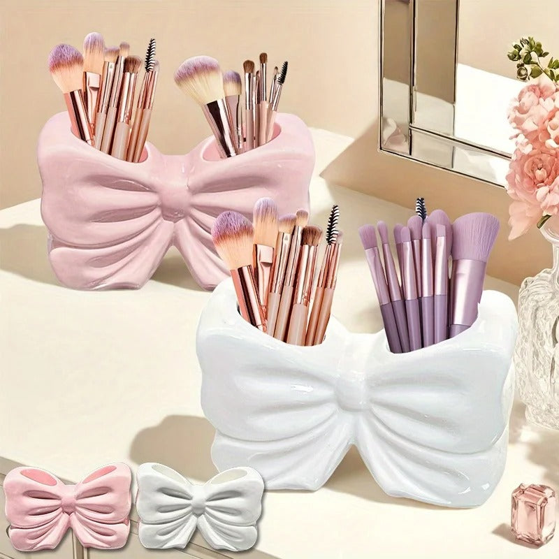 Elegant Cute Bow Shape Cosmetic Brush And Toothbrush Storage Organizer