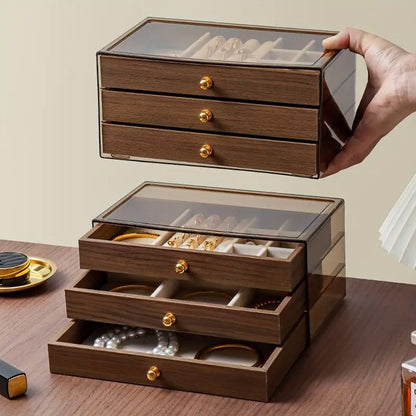 3 Layer Acrylic Wooden Jewelry Organizer