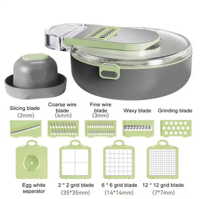 Manual 9 In 1 Vegetable Chopper, Draining Vegetable Cutter With Stainless Steel Blades