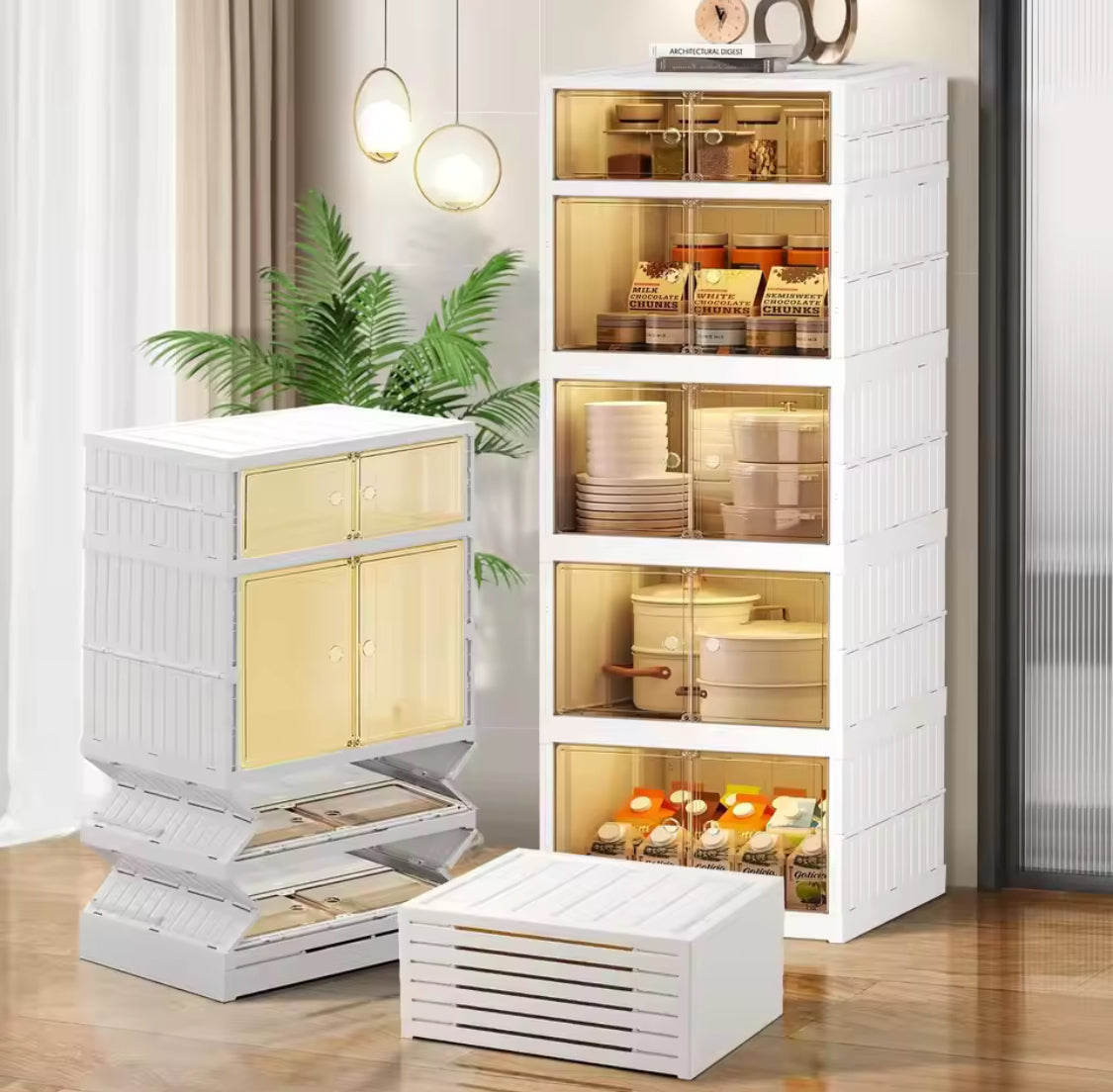 Multi Layer Foldable Storage Cabinet, Bedroom Closet Organizer With Doors