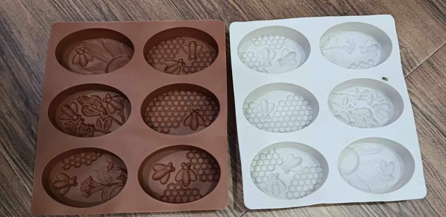 Oval Shape Honey Bee Silicone Baking & Soap Mold 6 Cavity (Black Or White)